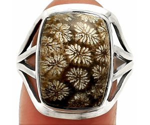 Flower Fossil Coral Ring size-8.5 SDR237932 R-1219, 13x17 mm