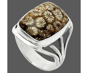 Flower Fossil Coral Ring size-8.5 SDR237932 R-1219, 13x17 mm