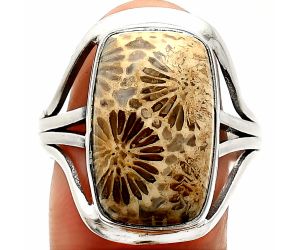 Flower Fossil Coral Ring size-9.5 SDR237938 R-1219, 12x19 mm