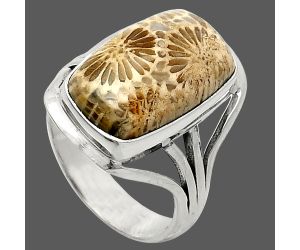 Flower Fossil Coral Ring size-9.5 SDR237938 R-1219, 12x19 mm