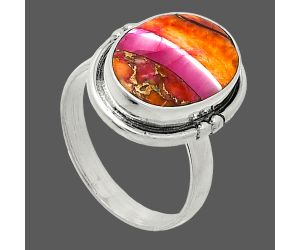 Kingman Orange Dahlia Turquoise Ring size-7 SDR238021 R-1175, 10x14 mm