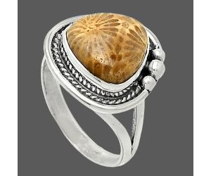 Flower Fossil Coral Ring size-7 SDR238024 R-1148, 11x11 mm