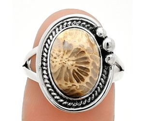 Flower Fossil Coral Ring size-7 SDR238025 R-1148, 9x13 mm