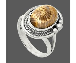 Flower Fossil Coral Ring size-7 SDR238025 R-1148, 9x13 mm