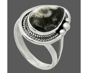 Mexican Cabbing Fossil Ring size-7 SDR238027 R-1148, 9x14 mm