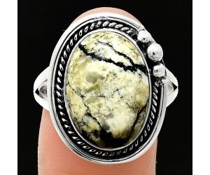 Authentic White Buffalo Turquoise Nevada Ring size-10 SDR238038 R-1148, 12x17 mm