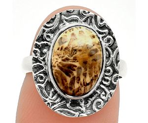 Flower Fossil Coral Ring size-9 SDR238075 R-1649, 9x12 mm