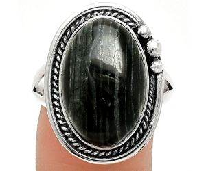 Silver Leaf Obsidian Ring size-10 SDR238076 R-1148, 12x19 mm