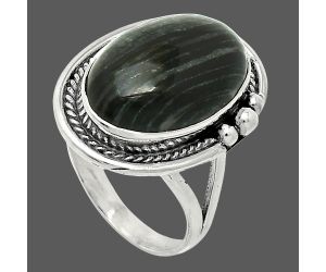 Silver Leaf Obsidian Ring size-10 SDR238076 R-1148, 12x19 mm