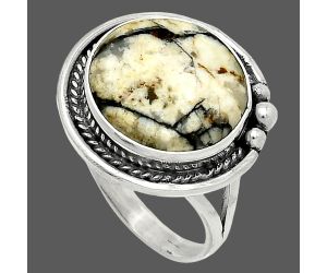 Authentic White Buffalo Turquoise Nevada Ring size-10 SDR238081 R-1148, 15x15 mm