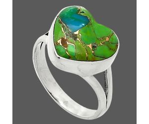 Heart - Blue Turquoise In Green Mohave Ring size-8 SDR238119 R-1073, 13x14 mm