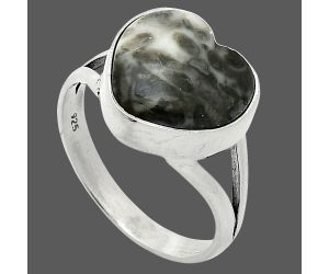 Heart - Mexican Cabbing Fossil Ring size-9.5 SDR238134 R-1073, 14x14 mm