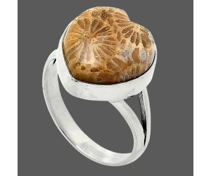 Heart - Flower Fossil Coral Ring size-9.5 SDR238138 R-1073, 15x15 mm