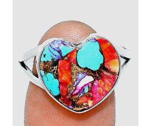 Heart - Kingman Orange Dahlia Turquoise Ring size-9.5 SDR238153 R-1073, 14x15 mm