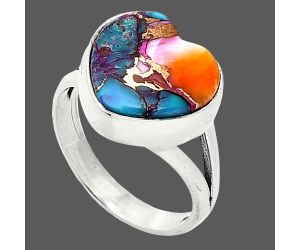 Heart - Kingman Orange Dahlia Turquoise Ring size-7 SDR238179 R-1073, 13x13 mm