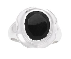 Faceted Black Onyx - Brazil Ring size-7.5 SDR60382, 9x11 mm