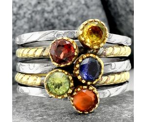 Two Tone - Iolite, Citrine, Carnelian & More Ring size-7 SDR73252 R-1288, 4x4 mm
