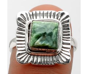 Natural Russian Seraphinite Ring size-8.5 SDR77395 R-1086, 8x8 mm