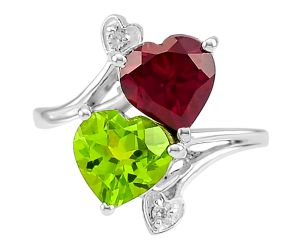 Lab Created Pink Rubellite and Peridot Ring size-6.5 SDR79212, 8x8 mm