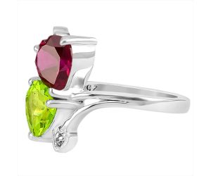 Lab Created Pink Rubellite and Peridot Ring size-8.5 SDR79226, 8x8 mm