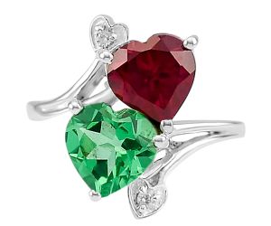 Lab Created Rubellite and Green Tourmaline Ring size-8.5 SDR79294, 8x8 mm
