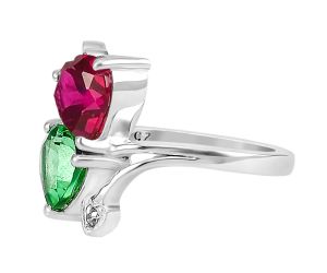 Lab Created Rubellite and Green Tourmaline Ring size-8.5 SDR79294, 8x8 mm