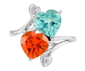 Lab Created Paraiba Tourmalinee and Padparadscha Ring size-7 SDR79405, 8x8 mm