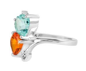 Lab Created Paraiba Tourmalinee and Padparadscha Ring size-7 SDR79406, 8x8 mm