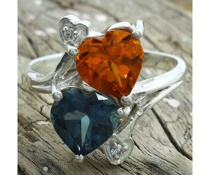 Lab Created Tanzanite and Padparadscha Sapphire Ring size-7.5 SDR79476, 8x8 mm