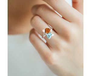 Lab Created Aquamarine and Padparadscha Sapphire Ring size-7.5 SDR79493, 8x8 mm