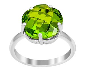 Lab Created Peridot Ring size-8 SDR80939 R-1019, 12x12 mm