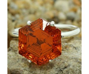 Lab Created Padparadscha Sapphire Ring size-7.5 SDR81953 R-1019, 12x12 mm