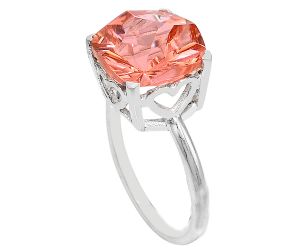 Treated Peach Morganite Ring size-7.5 SDR82399, 12x12 mm