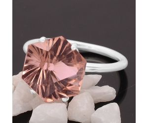 Treated Peach Morganite Ring size-7.5 SDR82521, 12x12 mm