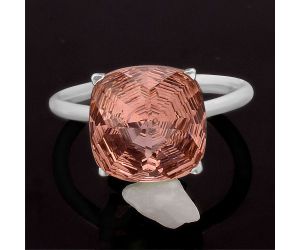 Treated Peach Morganite Ring size-8 SDR82568, 12x12 mm