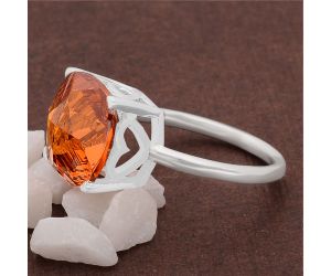 Lab Created Padparadscha Sapphire Ring size-7.5 SDR82582 R-1019, 12x12 mm