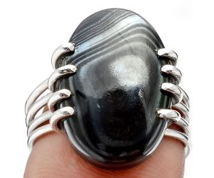 Crown Of Silver Psilomelane Black Malachite Ring size-7.5 SDR88315 R-1259, 13x19 mm