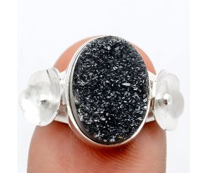 Natural Black Druzy Ring size-6.5 SDR91098, 10x14 mm