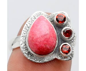 Pink Thulite Norway and Garnet Ring size-7.5 SDR91789, 8x12 mm