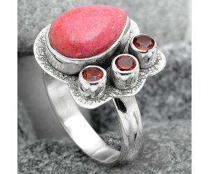Pink Thulite Norway and Garnet Ring size-7.5 SDR91789, 8x12 mm