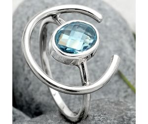 Faceted Natural Sky Blue Topaz Ring size-7.5 SDR92306 R-1036, 7x9 mm
