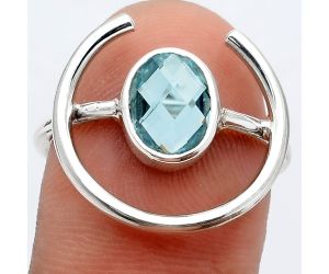 Faceted Natural Sky Blue Topaz Ring size-8.5 SDR92308 R-1036, 7x9 mm