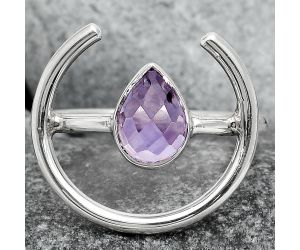 Faceted Natural Amethyst Ring size-7.5 SDR92392 R-1036, 6x8 mm
