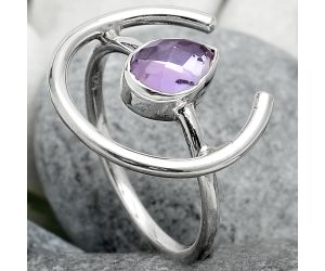 Faceted Natural Amethyst Ring size-7.5 SDR92392 R-1036, 6x8 mm