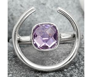Faceted Natural Amethyst Ring size-7.5 SDR92403 R-1036, 7x7 mm