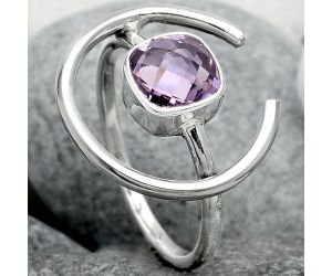 Faceted Natural Amethyst Ring size-7.5 SDR92403 R-1036, 7x7 mm