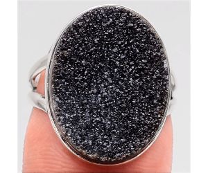 Natural Black Druzy Ring size-6.5 SDR97839, 15x19 mm