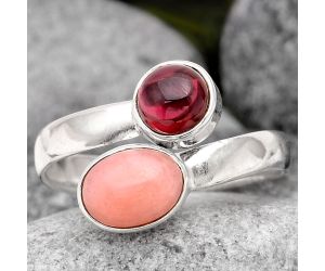 Pink Opal and Rhodolite Garnet Ring size-8 SDR98721 R-1205, 6x8 mm