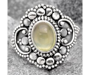 Natural Prehnite Ring size-7.5 SDR99057 R-1329, 6x8 mm