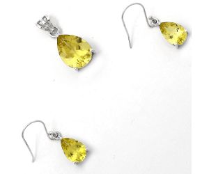Natural Lemon Quartz Pendant Earrings Set SDT01470 T-1003